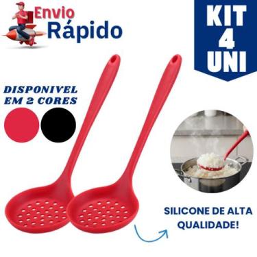 Imagem de Kit 4 Escumadeiras Utensílios Silicone Premium Antiaderente e Não Risc
