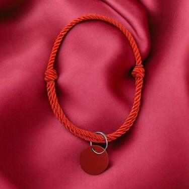 Imagem de Coleira colar de cordas trançadas ajustável com plaquinha de identific