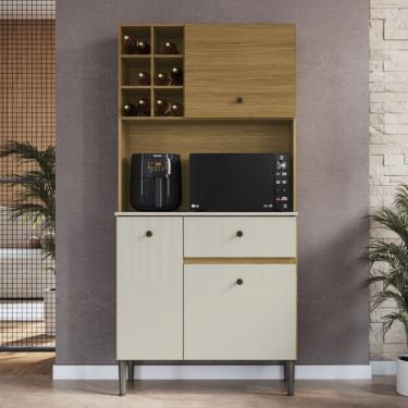 Imagem de Armário de Cozinha 3 Portas 1 Gaveta com Espaço para Micro-ondas e Adega Freijó/Cristallo