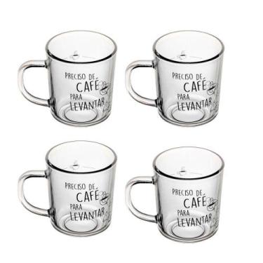 Imagem de Jogo 4 Caneca De Vidro Preciso De Café Para Levantar Lyor 200ml