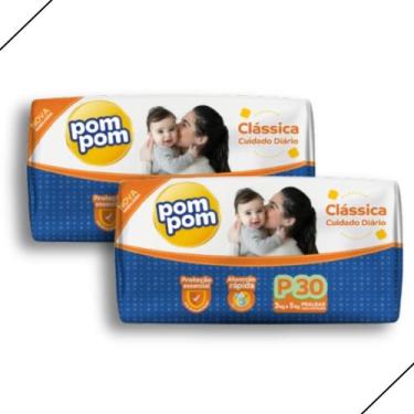 Imagem de Kit 2 Fraldas Pom Pom Clássica Jumbo P (3-5kg) - 60 Unidades com 12h A