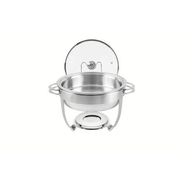 Imagem de Rechaud Tramontina Redondo em Aço Inox Banho Maria com Tampa de Vidro e Suporte para Descanso 4,3 l Inox Tramontina