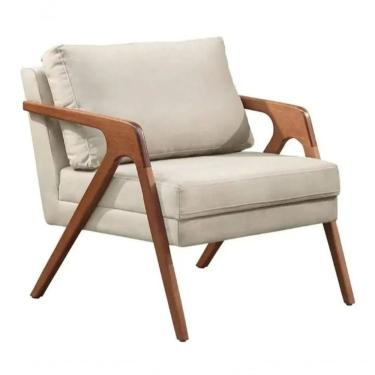 Imagem de Poltrona Decorativa Mona Pés Madeira No Linho Bege