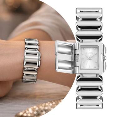 Imagem de Relógio Pulseira Analógico Feminino Prata com Caixa e Pulseira de Aço 