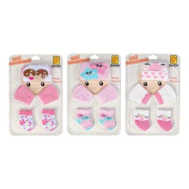 Imagem de Kit 3 conjunto enxoval toca luva e meia recem nascido meninas bebê, ma