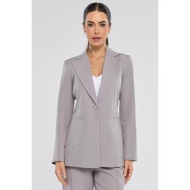 Imagem de Blazer PKS Alfaiataria Intermediário Social Cinza-Feminino