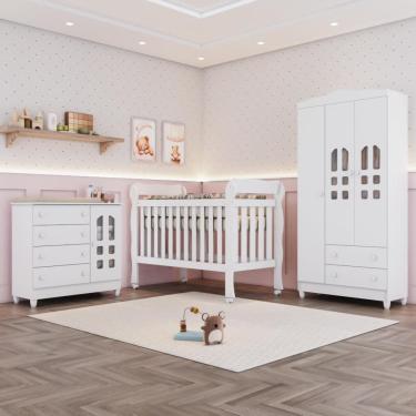 Imagem de Quarto Bebê Completo Berço 3 em 1 Lila Cômoda Fraldário Selena Guarda Roupa 3 Portas 10...