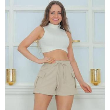 Imagem de Short Feminino Cargo Moletinho com Bolso Cadarço Moda Verão - G-Store,