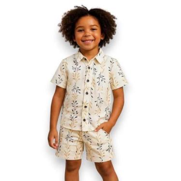 Imagem de Conjunto Infantil Camisa Shorts Mauricinho Estampado Floral Roupa Soci
