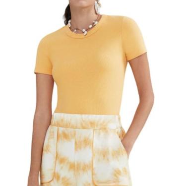 Imagem de Camiseta Feminina Hering MC Canelada Amarela - 4H31, P, Amarelo