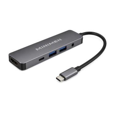Imagem de Hub Adaptador USB-C 5 em 1 HDMI 4K 2x USB 3.0 PD Audio P2 - MM