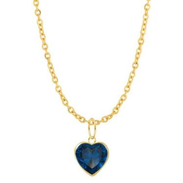 Imagem de Colar Ponto de Luz Zircônia Safira Ouro 10 Corrente Aço IPG 45cm - Con