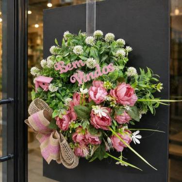 Imagem de Guirlanda Bem-vindo Decoração Casa Flores Artificial De 30cm - Genéric