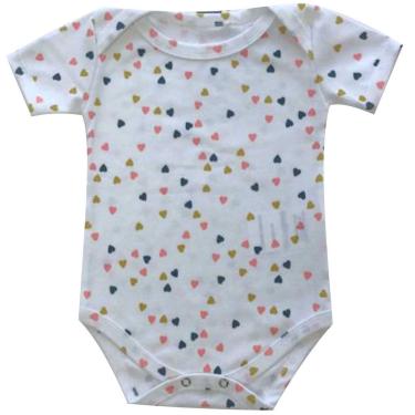 Imagem de Body Manga Curta Basic + Algodão Branco Corações Infantil