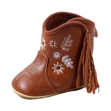 Imagem de Botas De Couro Antiderrapantes Para Bebês, Botinhas Estilo Cowboy Com 