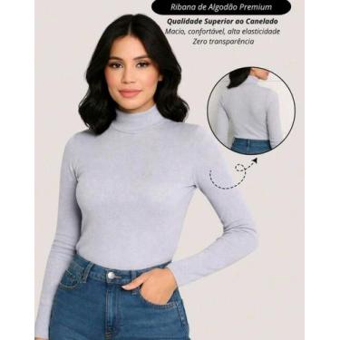 Imagem de Blusa Feminina Gola Alta Manga Longa Canelada Ribana Cacharel Confortá