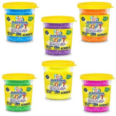 Imagem de Kit Massa de Modelar Glitter Acrilex 6 Potes Escolar Artes