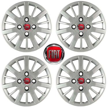 Imagem de Kit Calotas Aro 14 Fiat Siena 2009 2010 - Grid com Emblema Resinado Vermelho