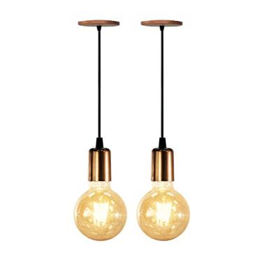 Imagem de Kit 2 Pendentes Luminária Alumínio Retrô Cobre Cabo 2m 4149 Suporte Sem Lâmpada