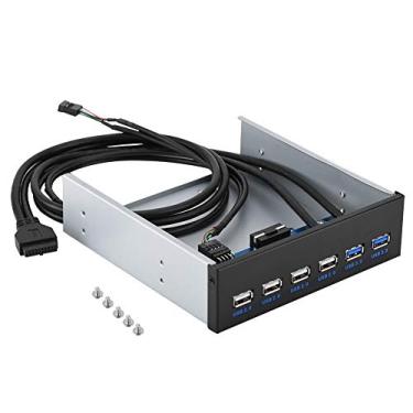 Imagem de Acogedor Hub USB de 6 portas no painel frontal, 4 portas USB 2.0 + 2 portas USB 3.0 compartimento de unidade de 13,25 cm com conector de 9/19 pinos para computador de mesa e várias conexões