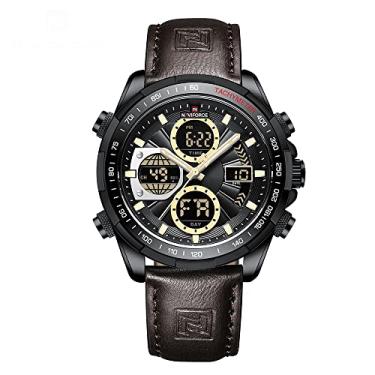 Imagem de NAVIFORCE Relógio de pulso masculino militar digital analógico de quartzo à prova d'água esportivo multifuncional de couro, Marrom, M, Digital