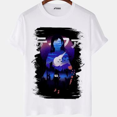 Imagem de Camiseta masculina Amano Final Fantasy Sombra Perfil Camisa Blusa Branca Estampada