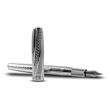Imagem de Caneta-tinteiro Azore, prata esterlina 925, com ponta feita na Alemanha, recargas de tinta – Canetas de luxo para diários, anotações, escrita – Acessórios e presentes de escritório premium (ponta de aço inoxidável)