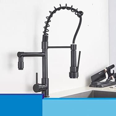 Imagem de Bico duplo torneira de cozinha 360 graus de rotação primavera pull down pulverizador deck montado torneira de pia de cozinha misturador torneiras, preto b, china