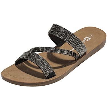 Imagem de Alpine Swiss Sandálias femininas com strass Slide com tiras, Preto, 7