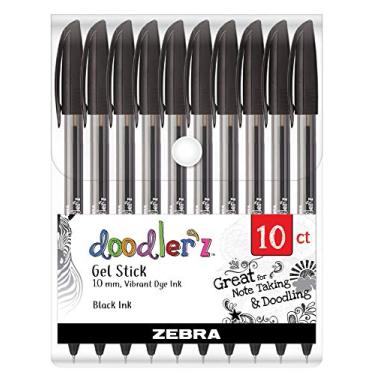 Imagem de Zebra Pen Doodlerz Gel Stick Pens, Bold Point, 1.0mm, Vibrant Black Dye Ink, 10 Pack