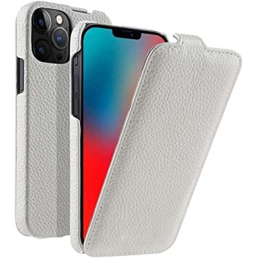 Imagem de HAODEE Capa de telefone flip vertical, capa à prova de choque de couro padrão lichia para Apple iPhone 13 Pro (2021) 6,1 polegadas [proteção de tela e câmera] (cor: branco)