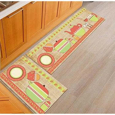 Imagem de SHENGANG Tapete de cozinha Antiderrapante Moderno Área Tapetes Sala de Estar Varanda Banheiro Tapete Impresso Corredor Tapete Geométrico, 14,40x60cm