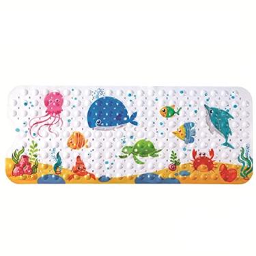 Imagem de SHENGANG Tapete de banheira de PVC antiderrapante bonito peixe animal com otário tapete de banho infantil tapete de banho almofada de massagem macia, tartaruga, 38x69 cm