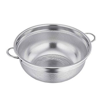 Imagem de TeamFar Coador compacto de aço inoxidável microperfurado seguro para lava-louças, coador de alimentos com alças sólidas, base de elevação e mini furos, 3 quartos, prata