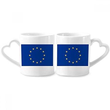 Imagem de Conjunto de canecas de porcelana para casal bandeira nacional da UE Europa país casal copo amante alça de coração