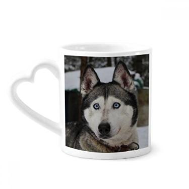 Imagem de Caneca para fotografia de cachorro animal neve husky café cerâmica copo de coração de vidro