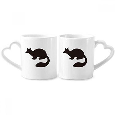 Imagem de Conjunto de canecas de porcelana para casais Black Marten Animal Portrayal Couple Ceramic Lover Cup Heart Handle