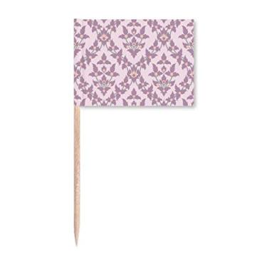 Imagem de Lilás Cor Decorativa Clássico Flores Palito de Dente Bandeiras Marcador Topper Decoração de Festa