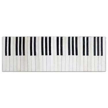 Imagem de Piano Keys Tapete de área preto e branco, tapete feito à mão de couro de vaca densamente empilhado, tapete de cozinha para sala de estar quarto bancada (tamanho: 80 cm x 150 cm)