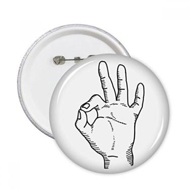 Imagem de Desenho de linha OK padrão de gestos alfinetes redondos emblema botão decoração acessório 5 peças