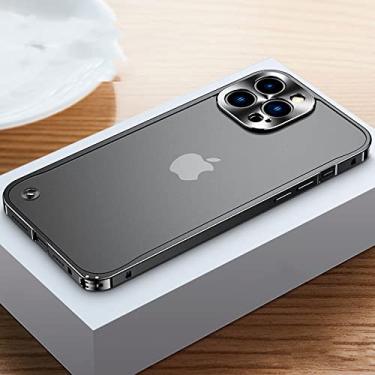 Imagem de Estojo de armação de metal galvanizado de luxo para iPhone 11 12 13 14 Pro Max 12 13 Mini 14Plus Capas de telefone de placa traseira de acrílico fosco, preto 1, para iPhone 14Pro Max