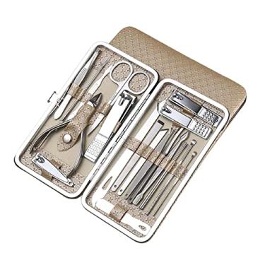 Imagem de 19 pçs/set conjunto de manicure kit de ferramentas de unhas acessórios para unhas kit de pedicure conjunto de manicure com estojo de viagem luxuoso, ouro