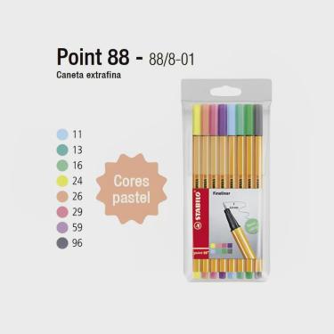 Imagem de Kit Caneta Stabilo Point 88 Fineliner 0.4 mm 8 Cores Pastel