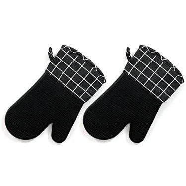Imagem de Luvas de forno de silicone, luva de forno de cozinha, luvas de forno de cozinha com forro acolchoado, resistente ao calor 500 graus, preto3