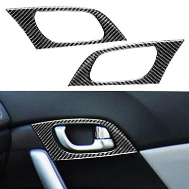 Imagem de JEZOE 1 par preto fibra de carbono interior do carro esquerdo direito maçaneta da porta cobre guarnições, apto para honda civic 9th 2015 2014 2013 2012