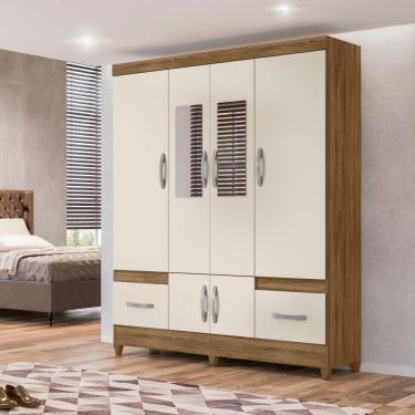 Imagem de Guarda Roupa Casal com Espelhos 6 Portas 2 Gavetas MS912 Moval - Naturale/Branco
