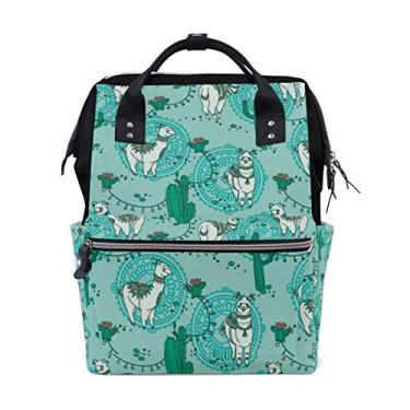 Imagem de Bolsa de fraldas para bebês, mochila de viagem, mochila para mamãe, alpaca em estilo boho e cacto para mamãe e papai da Top Carpenter
