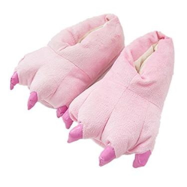 Imagem de MizHome Pantufas unissex macias com garra de pata para casa, rosa, Medium