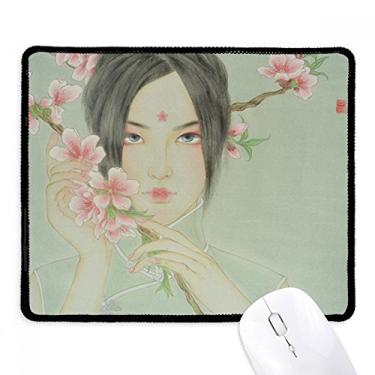 Imagem de Mousepad de aquarela chinesa Peach Blossom Beauty Tapete de borracha para jogos