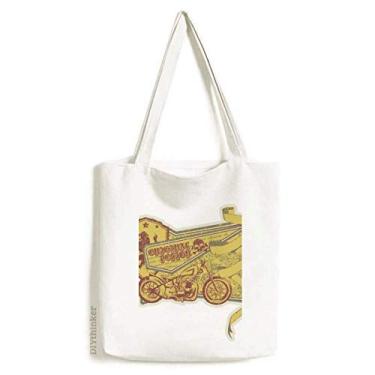 Imagem de Graffiti Street Culture Bolsa de lona com estampa de motocicleta amarela bolsa de compras casual